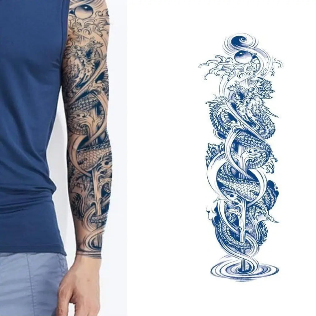 (Full Sleeve) Mizuragon - Semi-Permanent Tattoo